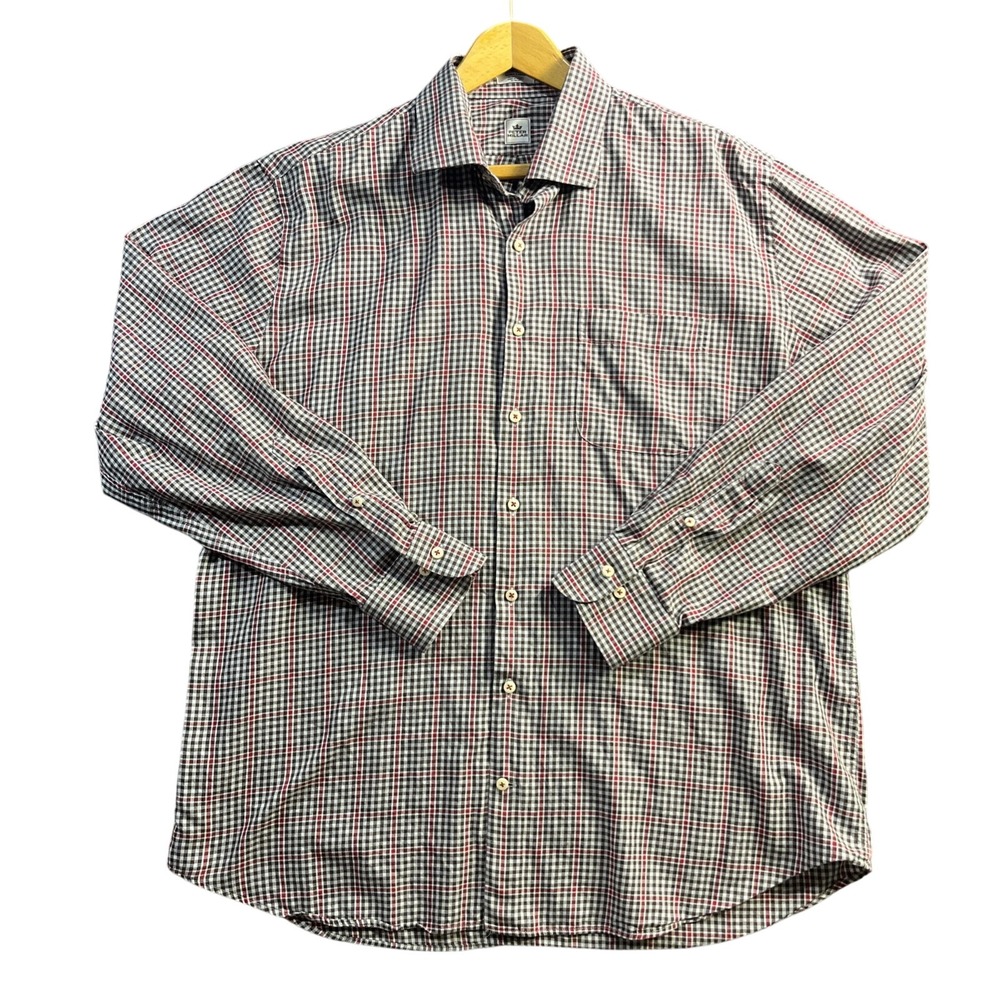 Peter Millar Mens XL Plaid Button Down Shirt Red Blue White Cotton‎ MF13W23CSL